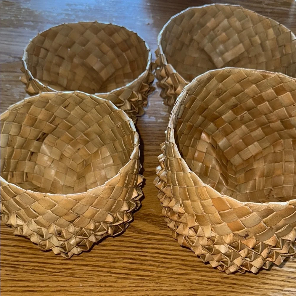 Vintage lauhala leaf Hawaiian star Storage Basket Set x2